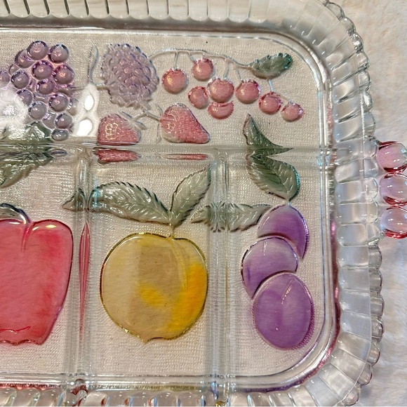 Vintage Pressed Indiana Glass 5-Section Fruit Design Relish Tray Serving Platter - Picture 8 of 13